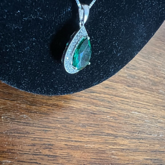 Sofia Vergara Sterling Pear Shaped Simulated Emerald Diamond Necklace & Earrings - Picture 6 of 16